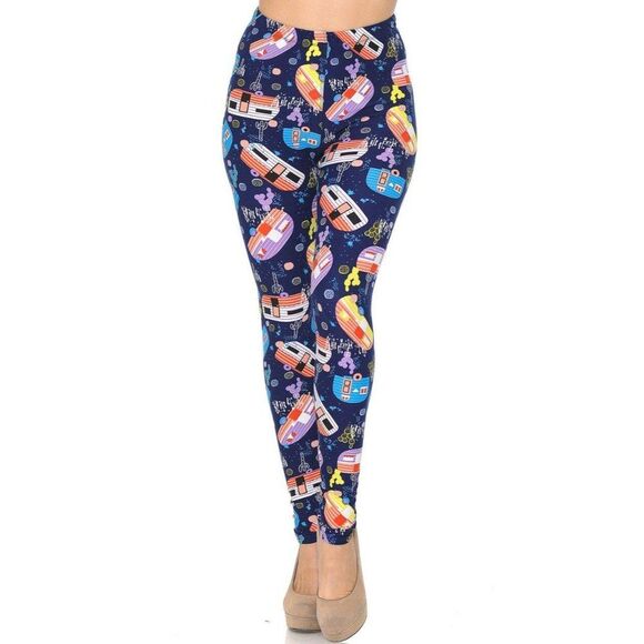 Plus Size Buttery soft Colorful‎ Blue Camper Womens Leggings - Picture 2 of 6
